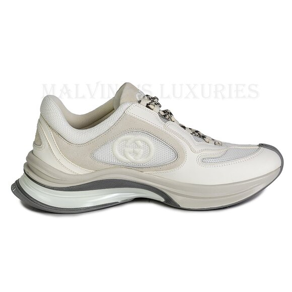 GUCCI SNEAKERS RUN WHITE SUEDE LEATHER INTERLOCKING G LOGO SHOES sz 40.5 10.5 - Picture 7 of 16